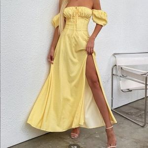 Puff sleeve high split dress